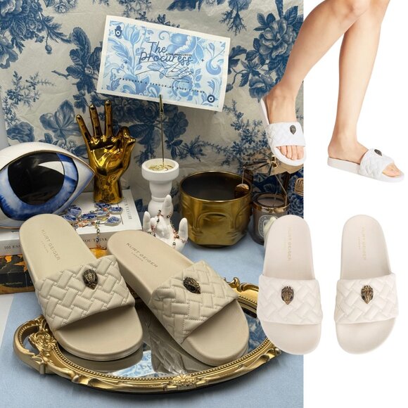 🆕 KURT GEIGER LONDON 🧿 NWOB Meena Eagle Quilted Slide, Bone - Sz 40 US 9 - Picture 1 of 14